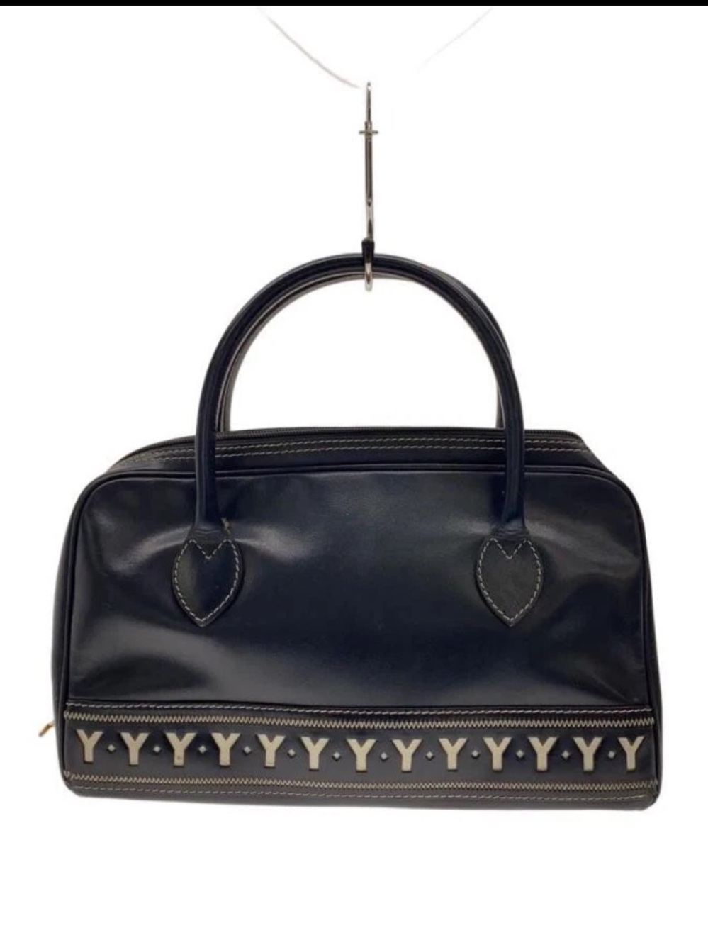 Yves Saint Laurent Black Leather Top-Handle Shoulder Bag with Y Accent Trim